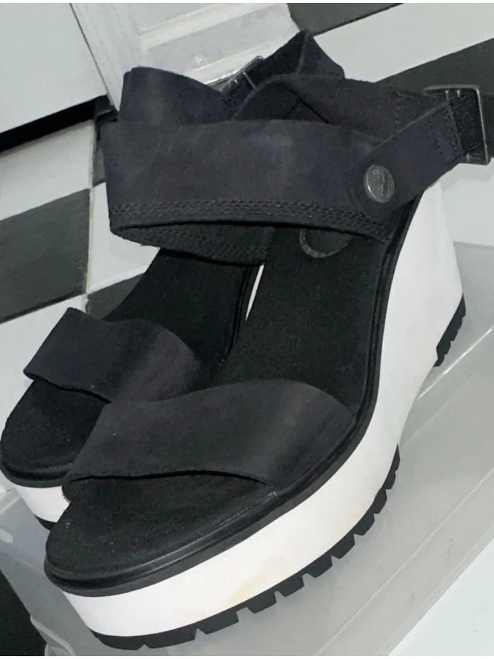 Timberland Black and White Platform Sandals